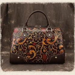 100% Genuine Cowhide Leather Vintage Luxury Designed Handbags / Embossed Women's Retro Large Shoulder Travel Bags