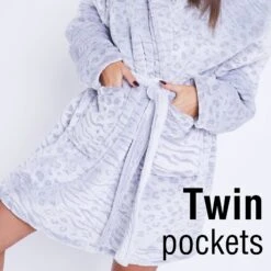 Ladies Hooded Dressing Gown Robe Leopard Fleece Luxury Soft Cosy Pink Pockets Size 8-18 -Fashion Clothing Store il fullxfull.4396094400 trh9