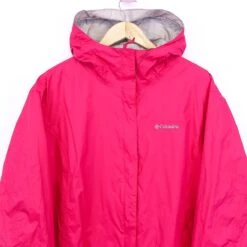Vintage Columbia Windbreaker Jacket Pink Hooded With Logo Size 3XL (women's) / 1990s Columbia Jacket / 80s 90s Y2K Clothing