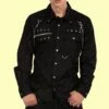Men Gothic Shirt Long Sleeve Shirt Punk Metal Studs Chain Cotton Shirt Straps Shirt