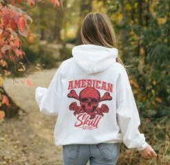 Red Gothic Skull Hoodie, Skeleton Hoodie, Skull And Crossbones Hoodie, Gothic Clothes, Grunge Hoodie, Plus Size Goth Gothic Hoodie Gift