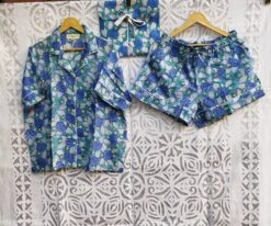 Beautiful Hand Block Printed Cotton Women Short Pajama Set For Women, Colorful Short Sleeve Shirt & Short Pant Pj Set Summer Wear Clothing