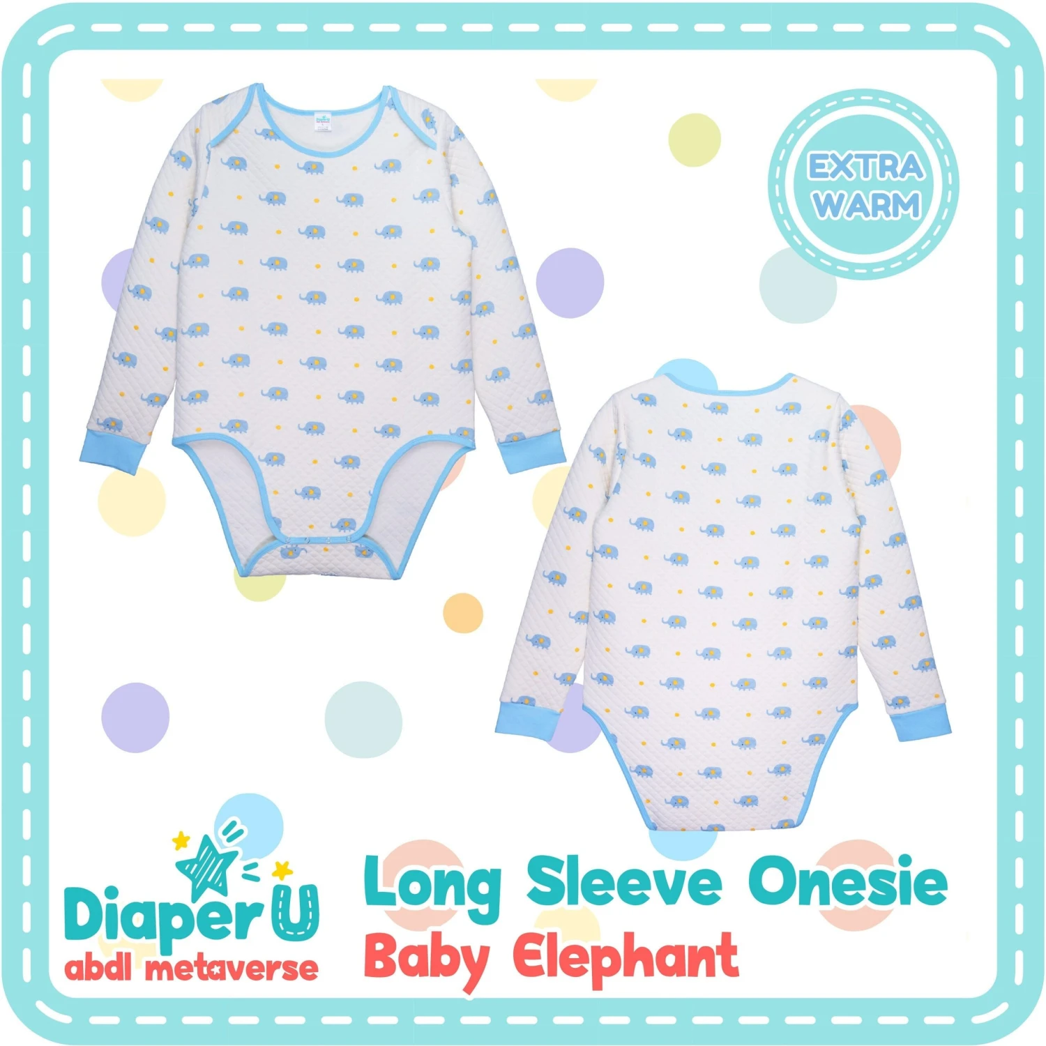 Adult Baby ABDL Long Sleeve Onesie - Baby Elephant (Extra Warm) 2 Adult Baby ABDL Long Sleeve Onesie - Baby Elephant (Extra Warm) - Image 2