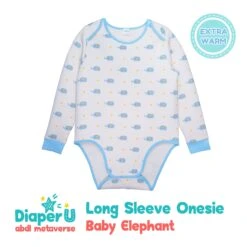 Adult Baby ABDL Long Sleeve Onesie - Baby Elephant (Extra Warm)