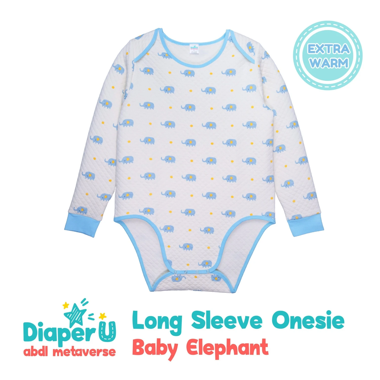 Adult Baby ABDL Long Sleeve Onesie - Baby Elephant (Extra Warm) 1 Adult Baby ABDL Long Sleeve Onesie - Baby Elephant (Extra Warm)