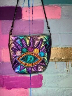 Rainbow Quilted Fabric And An Eye Design Appliqué Bucket Bag With Colorful Quilting And Inner Pocket With Shoulder Metal Strap. 17 Rainbow Quilted Fabric And An Eye Design Appliqué Bucket Bag With Colorful Quilting And Inner Pocket With Shoulder Metal Strap. -Fashion Clothing Store il fullxfull.4647695139 k945