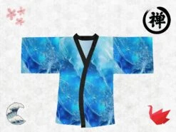 Long Sleeve Kimono Robe, Water Element Design, Zen, Nature