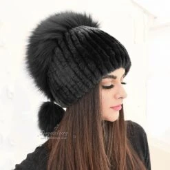Rex Rabbit Fur Winter Hat With Fox Fur Top, Real Fur Hat, Women Hat - Black -Fashion Clothing Store il fullxfull.4677527960 1iz9