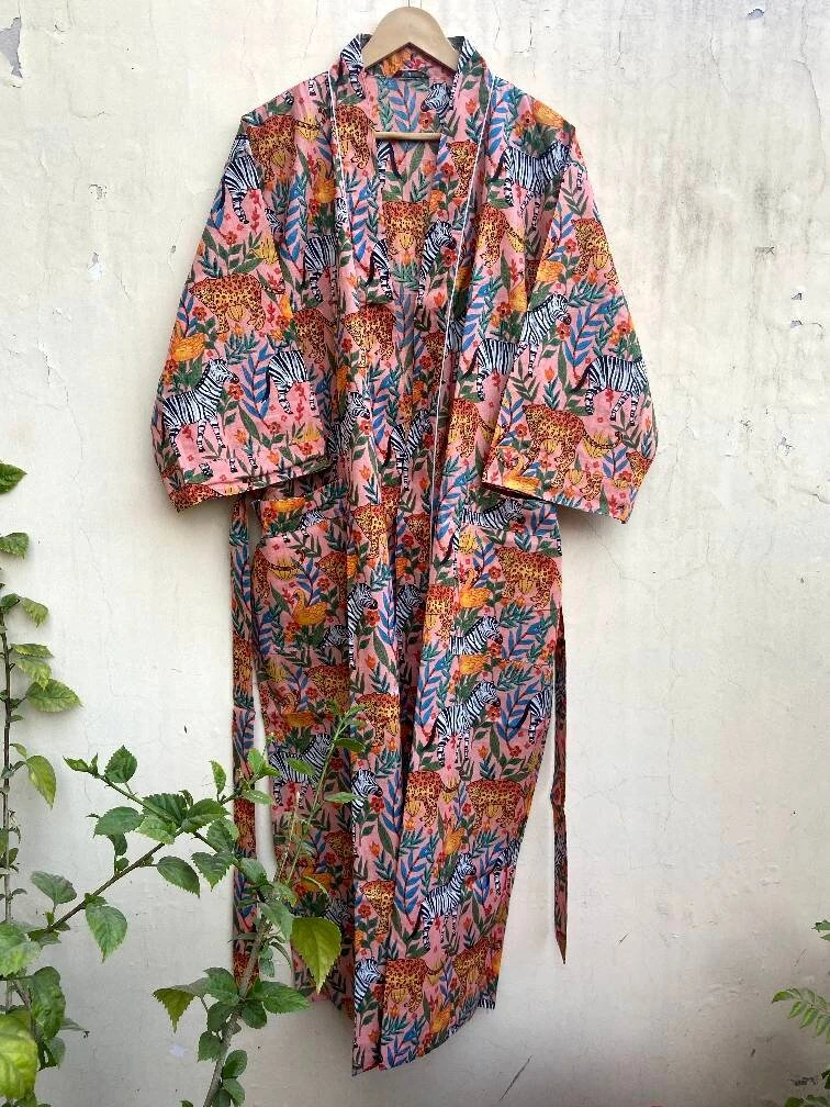 Unisex Bath Robe,Pure Cotton Safari Print Robe,Cotton Kimono,Bath Robe ,Swim Wear,Night Wear,Dressing Gown Free Size, With Belt 2 Unisex Bath Robe,Pure Cotton Safari Print Robe,Cotton Kimono,Bath Robe ,Swim Wear,Night Wear,Dressing Gown Free Size, With Belt - Image 2