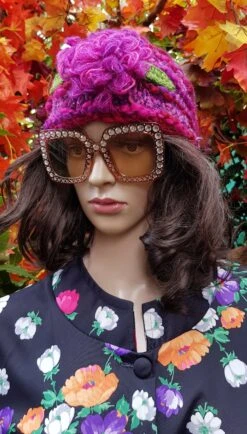 Vintage Hat: Lovely Vintage Pink Crochet Hat With Flowers -Fashion Clothing Store il fullxfull.4717123210 erna