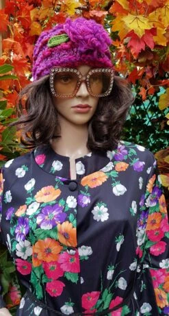 Vintage Hat: Lovely Vintage Pink Crochet Hat With Flowers -Fashion Clothing Store il fullxfull.4717129044 ppxd