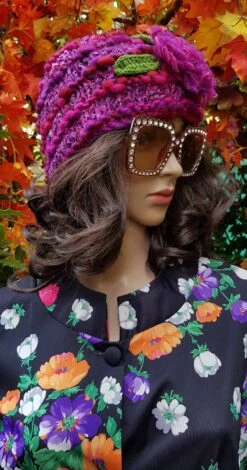 Vintage Hat: Lovely Vintage Pink Crochet Hat With Flowers -Fashion Clothing Store il fullxfull.4717132698 crcp