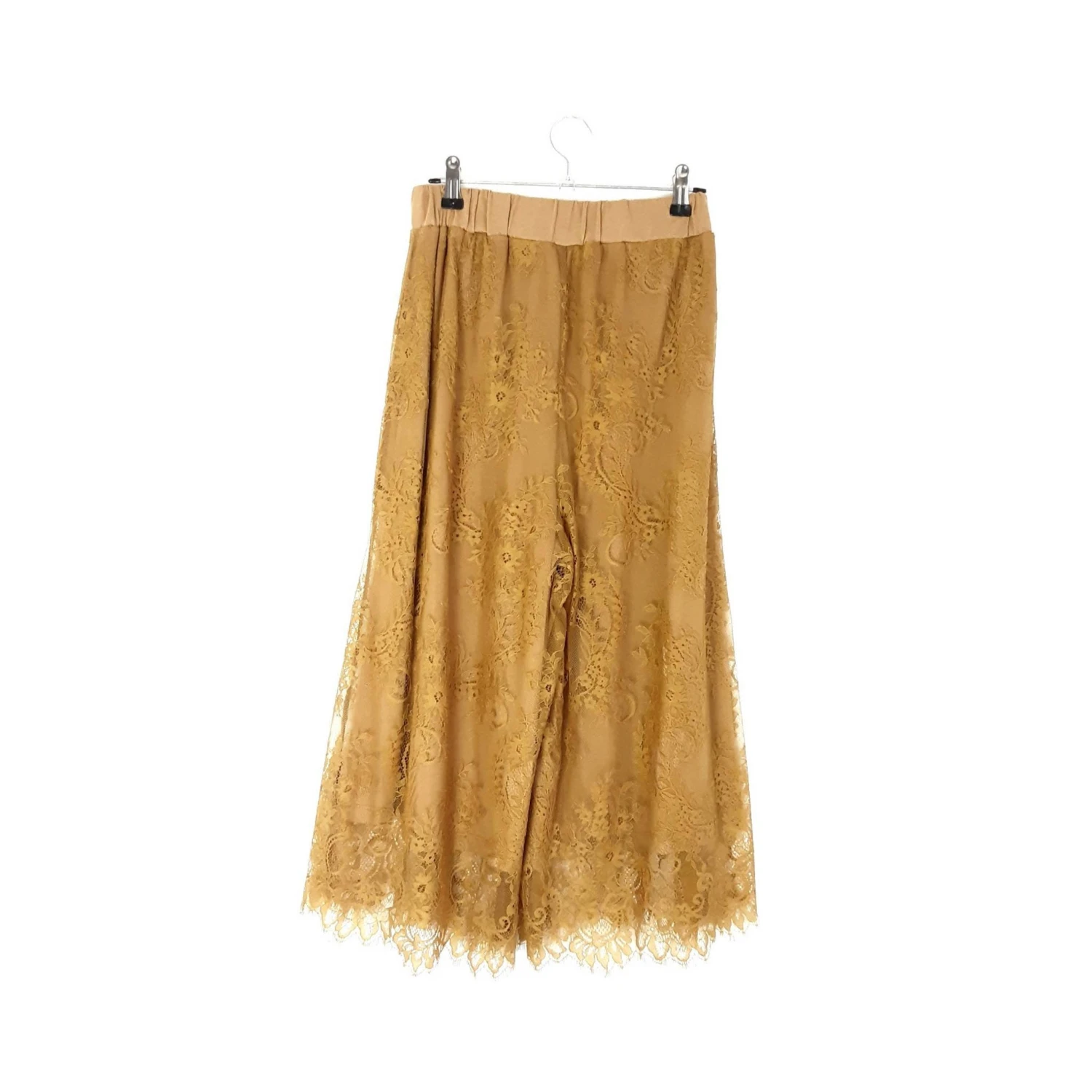 Gold Mustard Floral Lace Culottes Vintage Women's High Waisted Bottoms Ochre Yellow Elastic Waist Culottes Cropped Wide Leg Trousers, XS 8 Gold Mustard Floral Lace Culottes Vintage Women's High Waisted Bottoms Ochre Yellow Elastic Waist Culottes Cropped Wide Leg Trousers, XS - Image 8