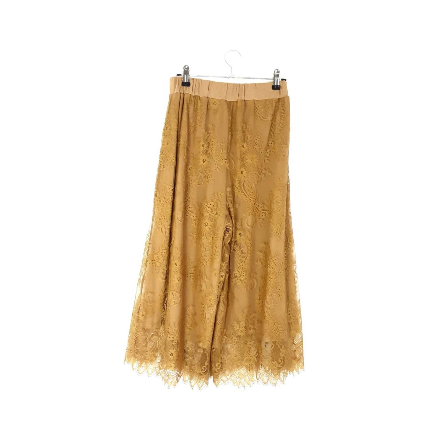 Gold Mustard Floral Lace Culottes Vintage Women's High Waisted Bottoms Ochre Yellow Elastic Waist Culottes Cropped Wide Leg Trousers, XS 5 Gold Mustard Floral Lace Culottes Vintage Women's High Waisted Bottoms Ochre Yellow Elastic Waist Culottes Cropped Wide Leg Trousers, XS - Image 5