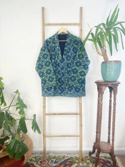 Vintage Fine Kantha Short Crop Length Bolero Bohemian Melange Artist Unisex Front Open Jacket Persian
