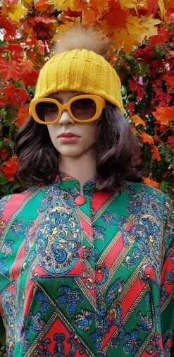 Vintage Hat: Groovy Vintage 1970s Mustard Yellow Knitted Hat With Fur Pom Pom -Fashion Clothing Store il fullxfull.4737313348 r1ib