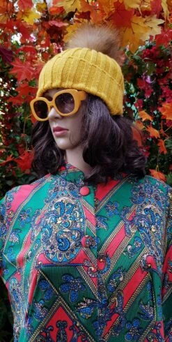 Vintage Hat: Groovy Vintage 1970s Mustard Yellow Knitted Hat With Fur Pom Pom -Fashion Clothing Store il fullxfull.4737321772 e1a8