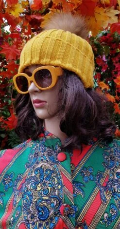 Vintage Hat: Groovy Vintage 1970s Mustard Yellow Knitted Hat With Fur Pom Pom -Fashion Clothing Store il fullxfull.4737325696 re3o