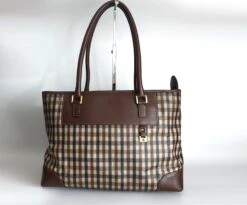 AQUASCUTUM Heritage Check Pattern PVC & Leather Shoulder Shopper Bag