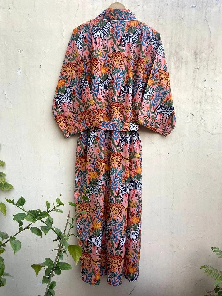 Unisex Bath Robe,Pure Cotton Safari Print Robe,Cotton Kimono,Bath Robe ,Swim Wear,Night Wear,Dressing Gown Free Size, With Belt 3 Unisex Bath Robe,Pure Cotton Safari Print Robe,Cotton Kimono,Bath Robe ,Swim Wear,Night Wear,Dressing Gown Free Size, With Belt - Image 3