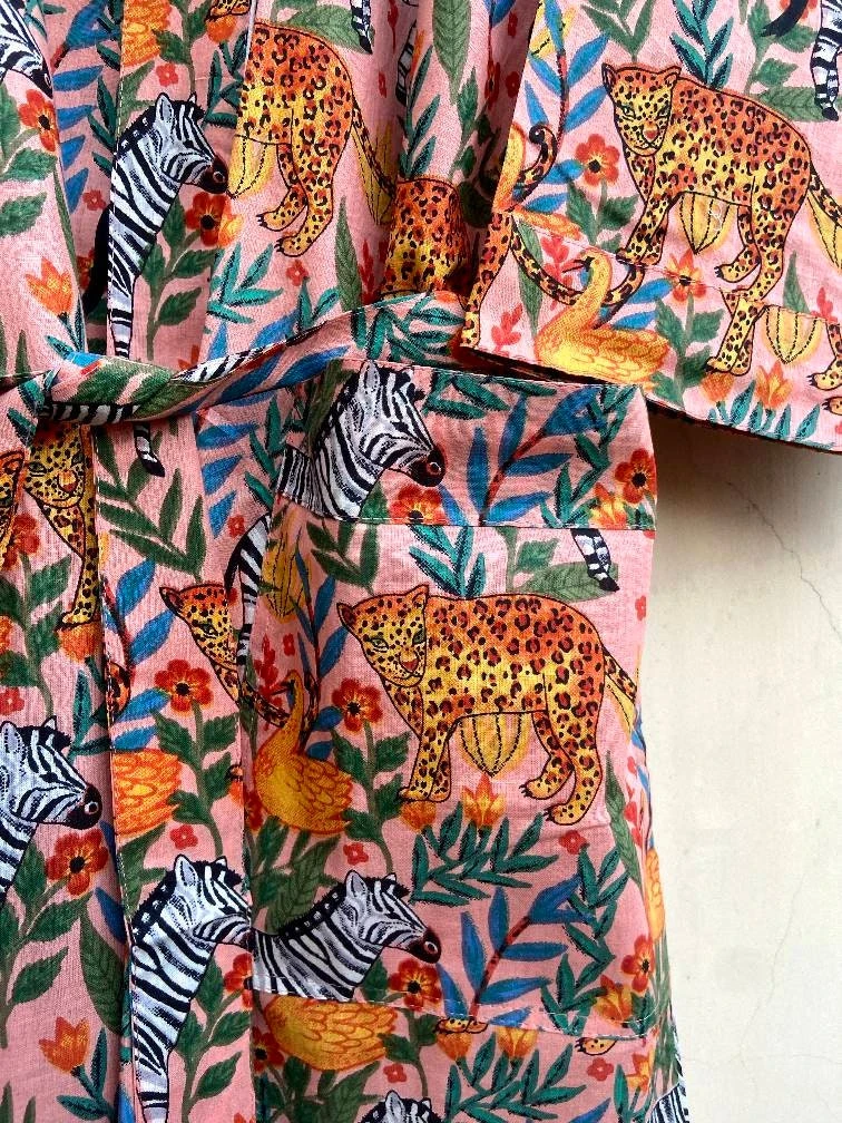 Unisex Bath Robe,Pure Cotton Safari Print Robe,Cotton Kimono,Bath Robe ,Swim Wear,Night Wear,Dressing Gown Free Size, With Belt 4 Unisex Bath Robe,Pure Cotton Safari Print Robe,Cotton Kimono,Bath Robe ,Swim Wear,Night Wear,Dressing Gown Free Size, With Belt - Image 4