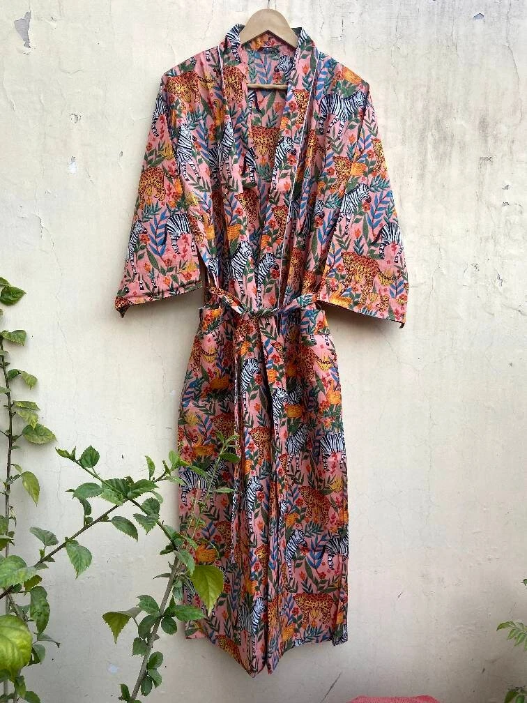 Unisex Bath Robe,Pure Cotton Safari Print Robe,Cotton Kimono,Bath Robe ,Swim Wear,Night Wear,Dressing Gown Free Size, With Belt 1 Unisex Bath Robe,Pure Cotton Safari Print Robe,Cotton Kimono,Bath Robe ,Swim Wear,Night Wear,Dressing Gown Free Size, With Belt
