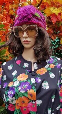 Vintage Hat: Lovely Vintage Pink Crochet Hat With Flowers -Fashion Clothing Store il fullxfull.4765368411 3oh4