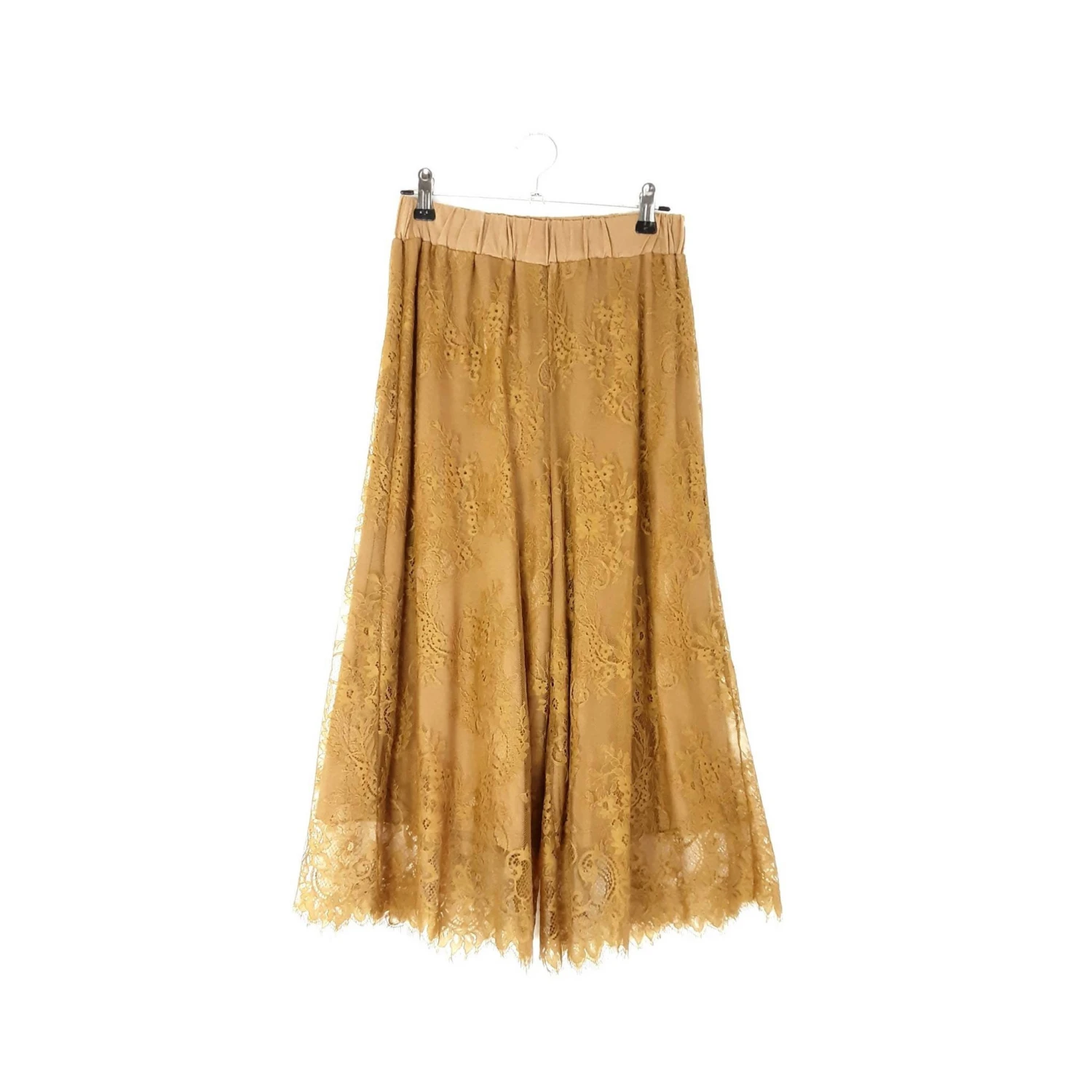 Gold Mustard Floral Lace Culottes Vintage Women's High Waisted Bottoms Ochre Yellow Elastic Waist Culottes Cropped Wide Leg Trousers, XS 9 Gold Mustard Floral Lace Culottes Vintage Women's High Waisted Bottoms Ochre Yellow Elastic Waist Culottes Cropped Wide Leg Trousers, XS - Image 9