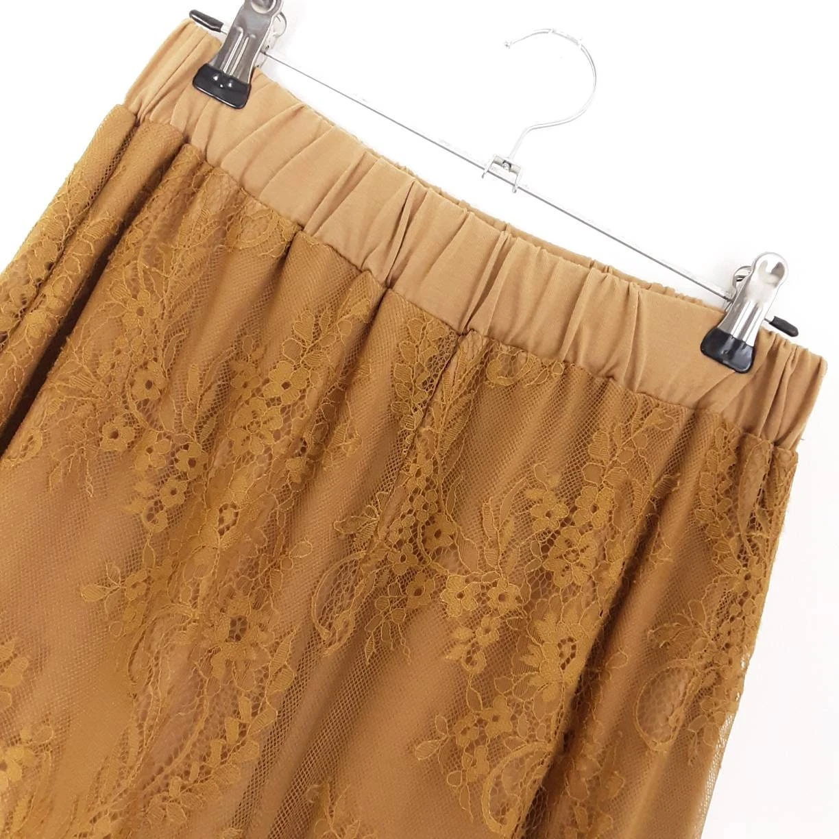 Gold Mustard Floral Lace Culottes Vintage Women's High Waisted Bottoms Ochre Yellow Elastic Waist Culottes Cropped Wide Leg Trousers, XS 2 Gold Mustard Floral Lace Culottes Vintage Women's High Waisted Bottoms Ochre Yellow Elastic Waist Culottes Cropped Wide Leg Trousers, XS - Image 2