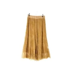 Fashion Clothing Store 16 Gold Mustard Floral Lace Culottes Vintage Women's High Waisted Bottoms Ochre Yellow Elastic Waist Culottes Cropped Wide Leg Trousers, XS