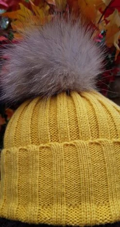 Vintage Hat: Groovy Vintage 1970s Mustard Yellow Knitted Hat With Fur Pom Pom -Fashion Clothing Store il fullxfull.4785595553 tu0f