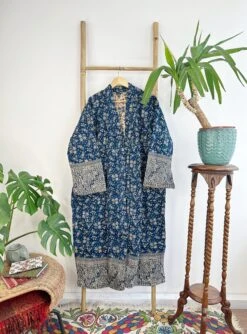 Paisley Unisex Yak Wool Blend Kimono Dressing House Robe – Deep Teal Ink Blue Hue Beige -Fashion Clothing Store il fullxfull.4806934227 2qbb