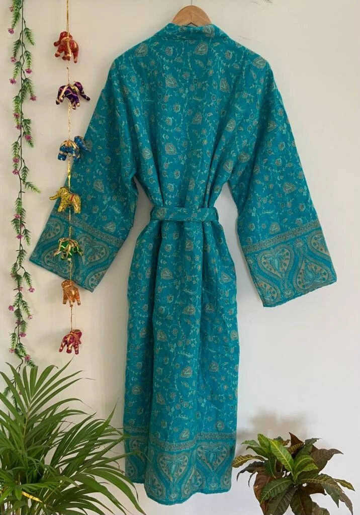 Sky Blue Yak Wool Unisex Kimono/Robe,Handmade Kimono,Winter Special,House Robe,Perfect For Gift Someone Special Or Occasionally. 6 Sky Blue Yak Wool Unisex Kimono/Robe,Handmade Kimono,Winter Special,House Robe,Perfect For Gift Someone Special Or Occasionally. - Image 6