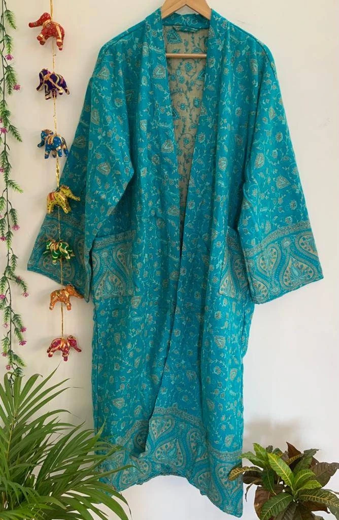 Sky Blue Yak Wool Unisex Kimono/Robe,Handmade Kimono,Winter Special,House Robe,Perfect For Gift Someone Special Or Occasionally. 2 Sky Blue Yak Wool Unisex Kimono/Robe,Handmade Kimono,Winter Special,House Robe,Perfect For Gift Someone Special Or Occasionally. - Image 2