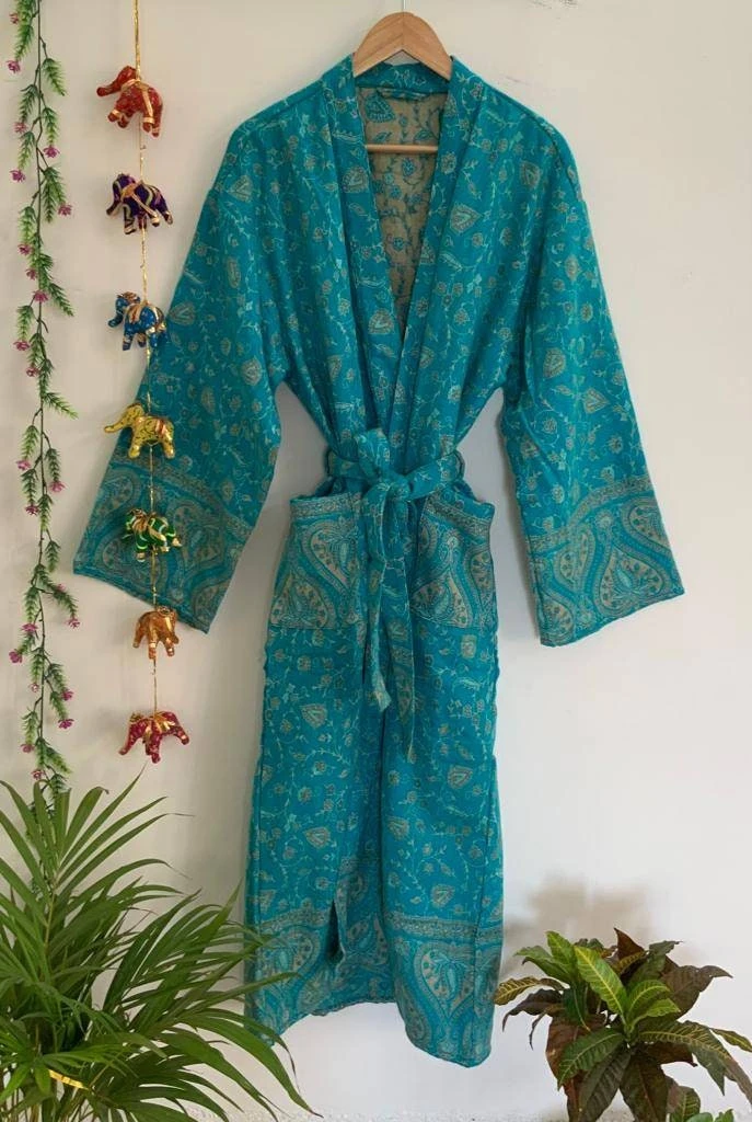 Sky Blue Yak Wool Unisex Kimono/Robe,Handmade Kimono,Winter Special,House Robe,Perfect For Gift Someone Special Or Occasionally. 5 Sky Blue Yak Wool Unisex Kimono/Robe,Handmade Kimono,Winter Special,House Robe,Perfect For Gift Someone Special Or Occasionally. - Image 5