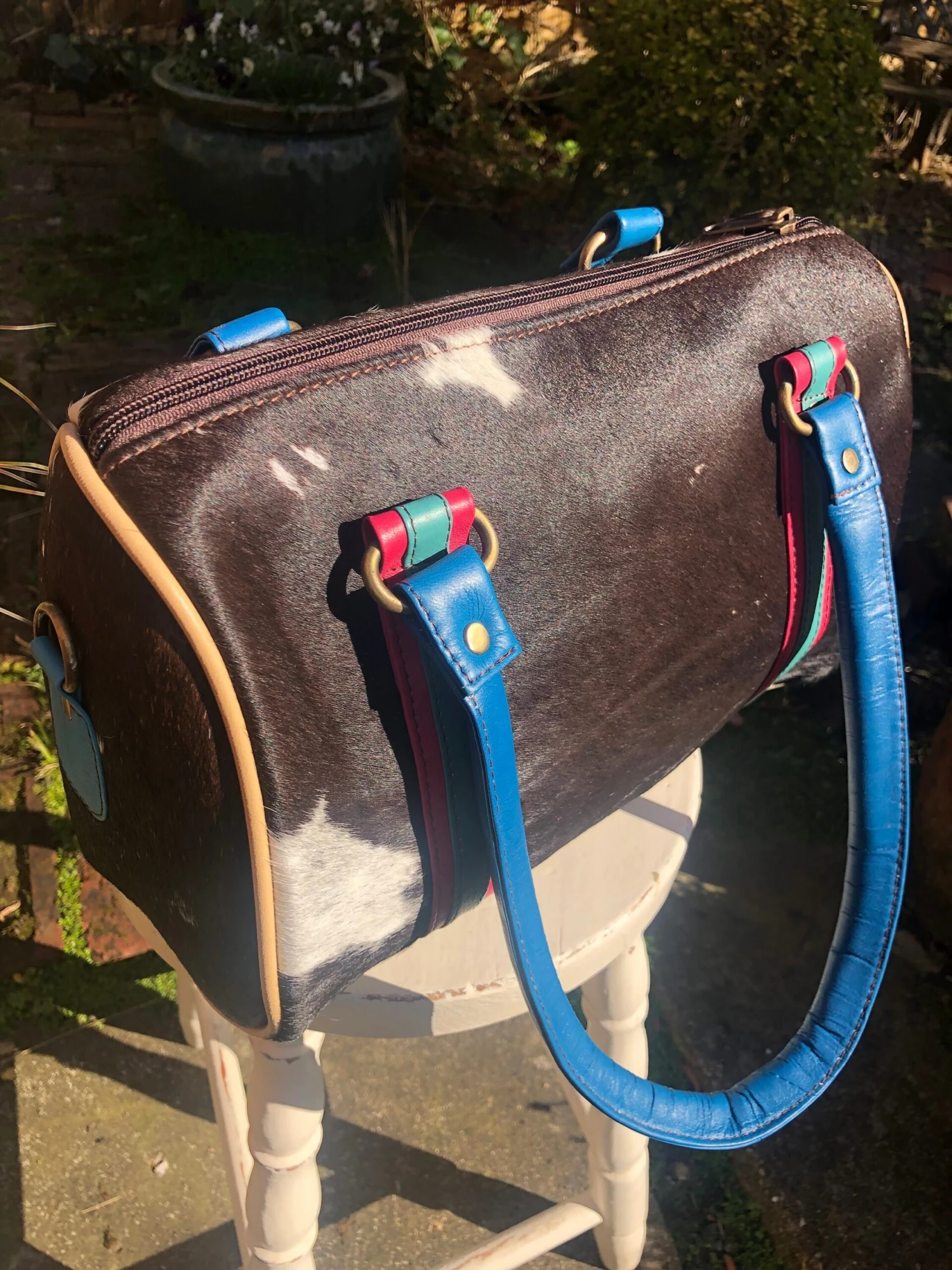 Beautiful Recycled Goatskin & Leather Barrel Bag, Largezerowaste Handbag, Sustainable Leather Purse, Quirky Furry Ipad-sized Cylinder Bag 2 Beautiful Recycled Goatskin & Leather Barrel Bag, Largezerowaste Handbag, Sustainable Leather Purse, Quirky Furry Ipad-sized Cylinder Bag - Image 2