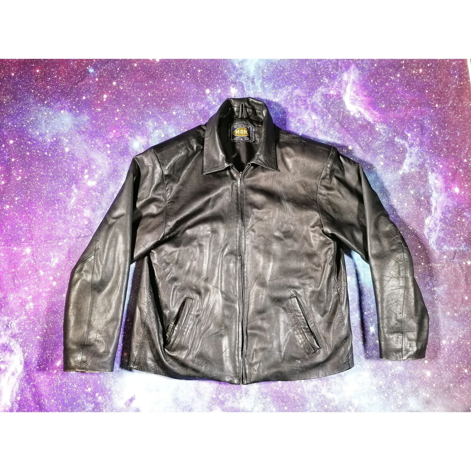 MDK Leather Jacket Black Major Design Korporation Size XL Vintage 90s 1 MDK Leather Jacket Black Major Design Korporation Size XL Vintage 90s
