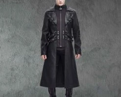 Men's Black Genuine Leather Trench Coat - Handmade Gothic Vintage Coat - Steampunk Winter Long Coat - Classic Black Overcoat - Gift For Him