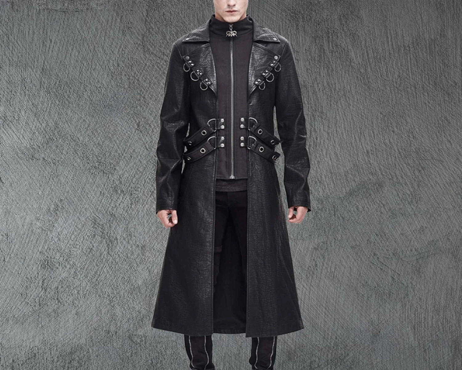 Men's Black Genuine Leather Trench Coat - Handmade Gothic Vintage Coat - Steampunk Winter Long Coat - Classic Black Overcoat - Gift For Him 1 Men's Black Genuine Leather Trench Coat - Handmade Gothic Vintage Coat - Steampunk Winter Long Coat - Classic Black Overcoat - Gift For Him