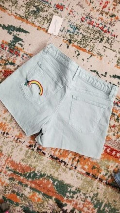 Hand Embroidered Rainbow Universal Thread Jean Shorts