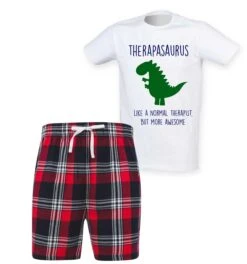 Therapsaurus Tartan Pajamas Therapist Dinosaur PJ's Shorts Pyjamas Tartan