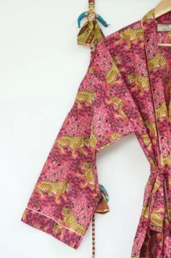 Unisex Pure Cotton Handprinted House Dressing Robe Kimono Jaguar Safari Print In Pink & Black Beach Coverup/Comfy Unisex Robe/ Man Robe -Fashion Clothing Store il fullxfull.4940508162 a4f3