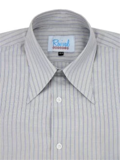 Grey Stripe Spearpoint Collar Shirt - 1930s 1940s Authentic Vintage Replica - Revival Heathfield Single Barrel Cuff - Men's Peaky Blinders -Fashion Clothing Store il fullxfull.4959884163 1kne