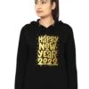Happy New Year 2022 Hoodie Hoody Hood Hooded Gold Font Couple Gift Joke Top Unisex Ladies Men Top Trending