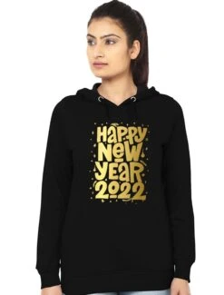 Happy New Year 2022 Hoodie Hoody Hood Hooded Gold Font Couple Gift Joke Top Unisex Ladies Men Top Trending