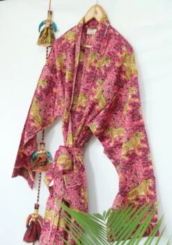 Unisex Pure Cotton Handprinted House Dressing Robe Kimono Jaguar Safari Print In Pink & Black Beach Coverup/Comfy Unisex Robe/ Man Robe -Fashion Clothing Store il fullxfull.4988775553 kkxu