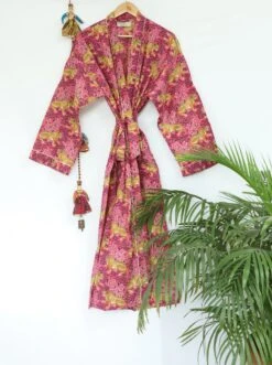 Unisex Pure Cotton Handprinted House Dressing Robe Kimono Jaguar Safari Print In Pink & Black Beach Coverup/Comfy Unisex Robe/ Man Robe -Fashion Clothing Store il fullxfull.4988775579 eych
