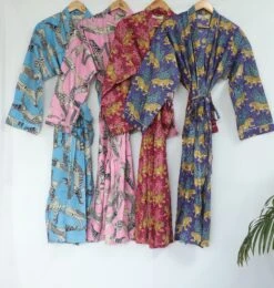 Unisex Pure Cotton Handprinted House Dressing Robe Kimono Jaguar Safari Print In Pink & Black Beach Coverup/Comfy Unisex Robe/ Man Robe -Fashion Clothing Store il fullxfull.4989082691 ekyh