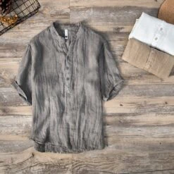 Summer Men's Short-sleeved Linen T-shirt, Vintage V-neck Button-down Shirt, Loose Casual Linen T-shirt 10 Summer Men's Short-sleeved Linen T-shirt, Vintage V-neck Button-down Shirt, Loose Casual Linen T-shirt -Fashion Clothing Store il fullxfull.5006054898 p8qx