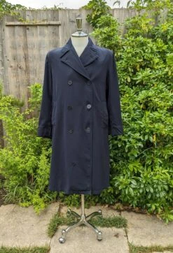 1940's Rare Men's Military Issue Aquarock Navy Double Breasted Cotton Garbadine Coat. UK Size. 40/42 Inch Chest.
